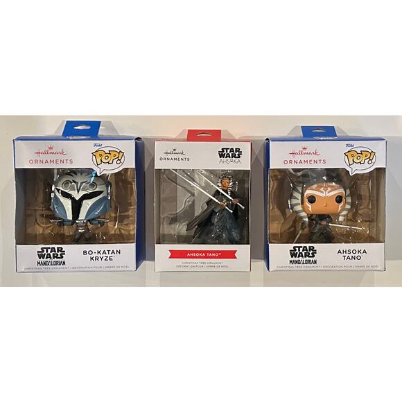 3 New Hallmark Funko Pop Star Wars Christmas Ornament Ahsoka Tano Bo-Katan Kryze - Picture 1 of 13